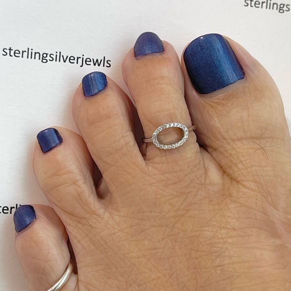 Sterling Silver Open Circle CZ Toe Ring, Halo Rings, CZ Stone Jewelry - Picture 1 of 11